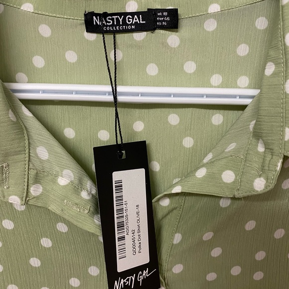 Sheer green & white polka dot blouse - Picture 2 of 5